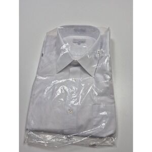 VTG Modena Dress Shirt Mens 17 White Solid Regular Fit Cotton Blend Long Sleeve